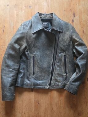 Ocean West Vintage Asymmetrical Zip Distressed Moto Jacket Gray Size S